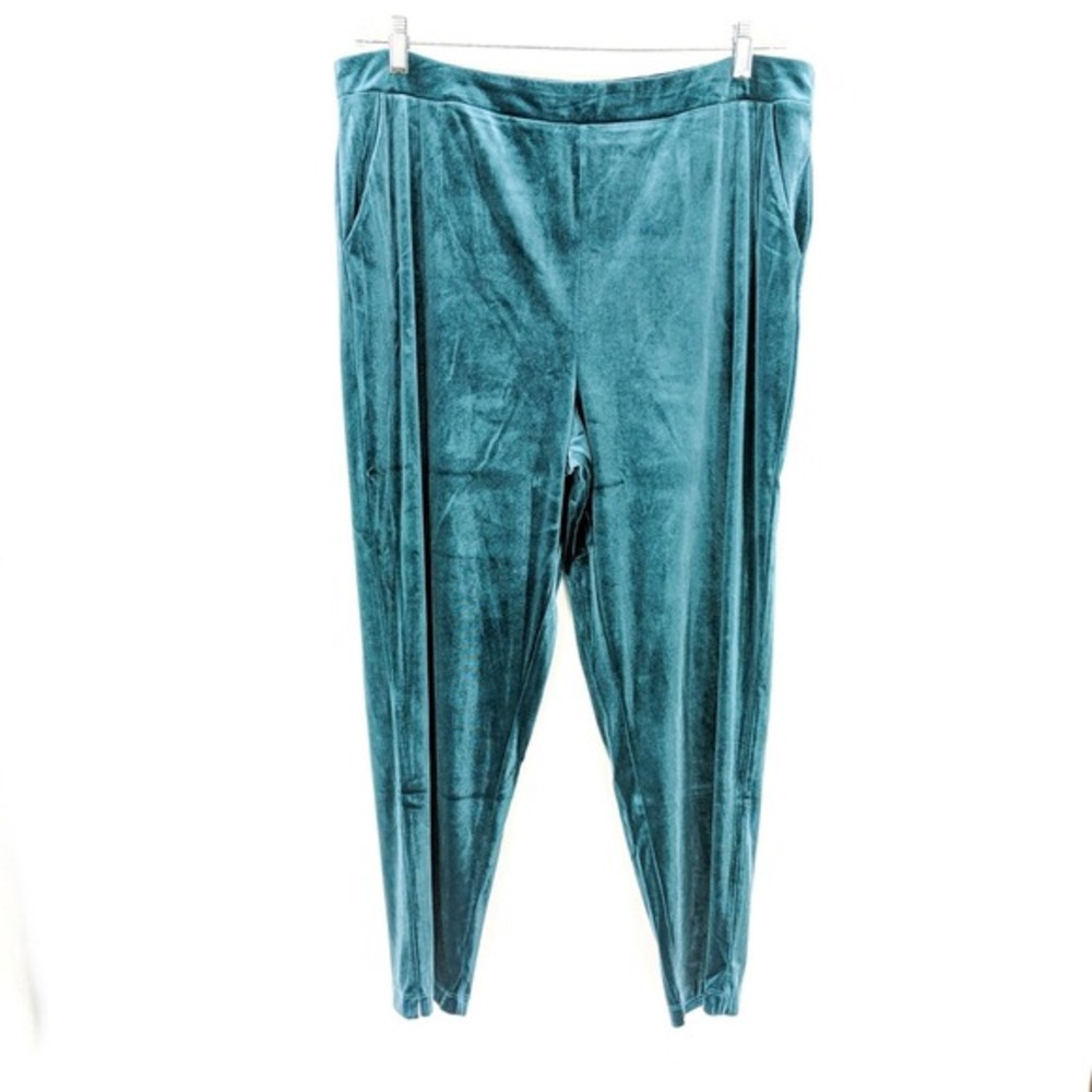 Joan Rivers Tapered Stretch High Rise Velvet‎ Pants Dark Sea Women's XL